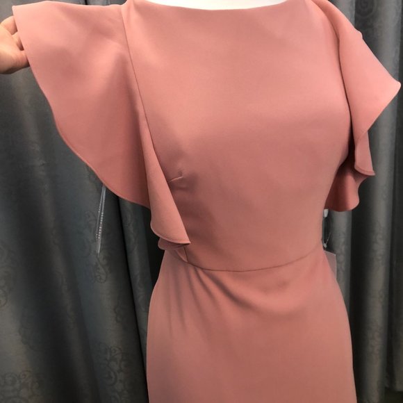 New Dessert Rose Crepe Dress, Ruffle Flutter Sleeve Bridesmaid Formal Dessy - Picture 6 of 16